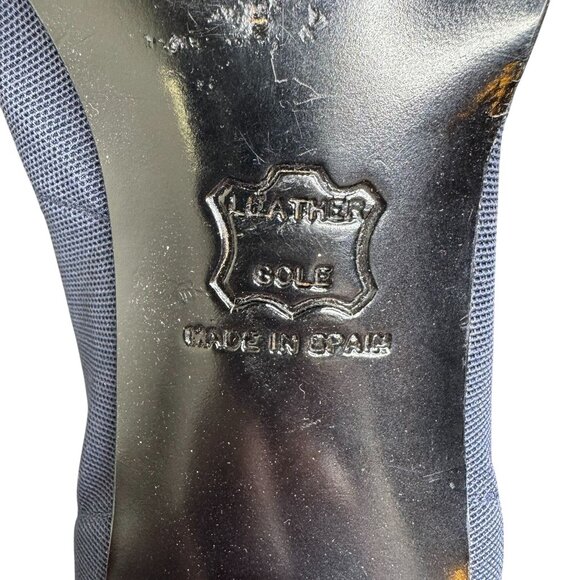 Vintage 90s Stuart Weitzman Navy Blue Square Toe Kitten Heel Loafers, Fabric - Picture 10 of 14